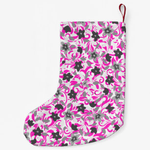Petite Chaussette De Noël Jolies fleurs abstraites roses grises blanches