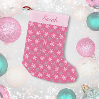 Petite Chaussette De Noël Jolies flocons de neige & étincelles rose chaud pe