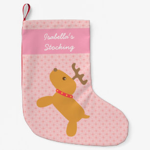 Petite Chaussette De Noël Jolis rennes de Noël roses pour filles