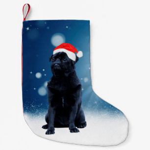 Petite Chaussette De Noël Jote Chien Carlin noir Noël Santa Hat Étoiles de n