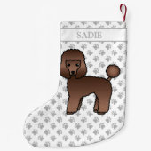 Petite Chaussette De Noël Jouet Brown Poodle mignonette Cartoon Chien & Nom (Dos)