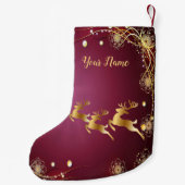 Petite Chaussette De Noël Jour de Noël Golden Reindeers Rouge rose Élégant (Dos)