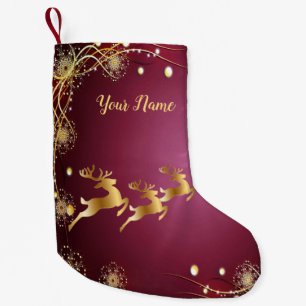 Petite Chaussette De Noël Jour de Noël Golden Reindeers Rouge rose Élégant