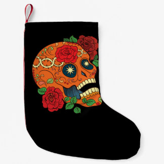 Petite Chaussette De Noël Jour orange de tatouage des roses rouges de crâne