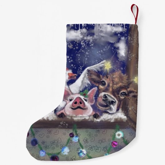 Petite Chaussette De Noël Joyeuse ferme amusant Noël Stocking (Dos)