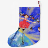 Petite Chaussette De Noël Joyeuse fille avec oiseaux Noël Stocking (Dos)