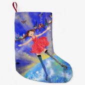 Petite Chaussette De Noël Joyeuse fille avec oiseaux Noël Stocking (Devant)