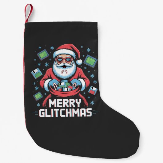 Petite Chaussette De Noël Joyeux Glitchmas Codage Programmeur Santa Noël (Devant)
