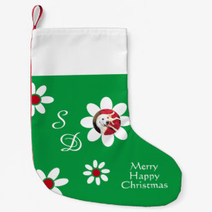 Petite Chaussette De Noël Joyeux joyeux mignon chien souriant Fleurs blanche