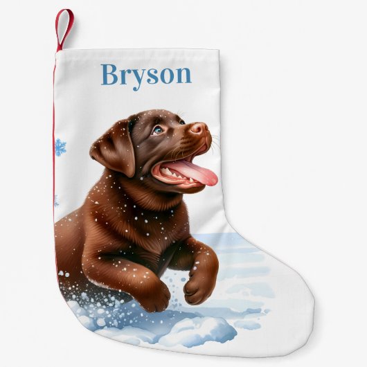 Petite Chaussette De Noël Joyeux Labrador Retriever Puppy Chien Snowflakes (Devant)
