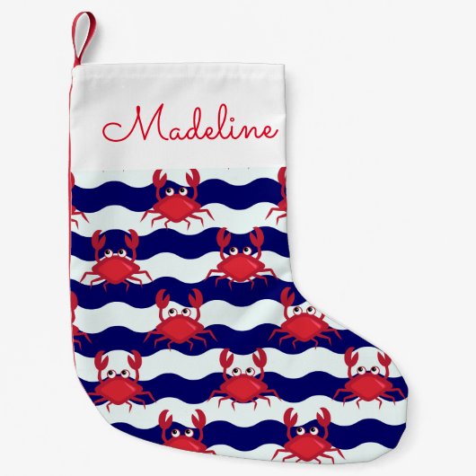 Petite Chaussette De Noël Joyeux Motif de crabes| Ajouter votre nom (Devant)