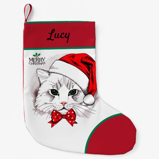 Petite Chaussette De Noël Joyeux Noël blanc de chat (Devant)
