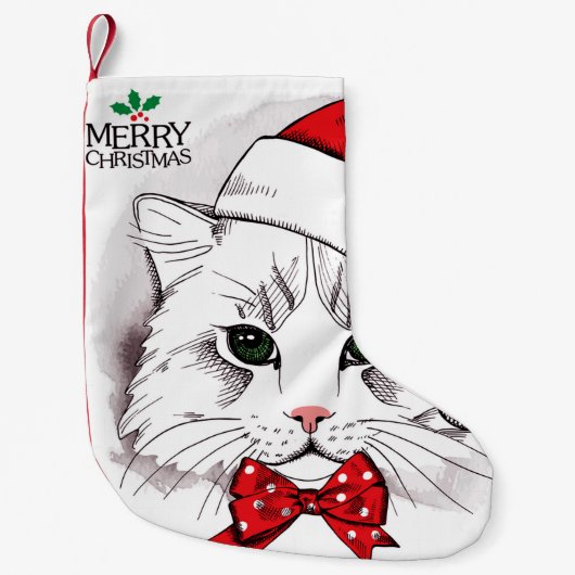 Petite Chaussette De Noël Joyeux Noël de chat blanc mignon (Devant)