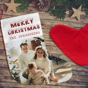 Petite Chaussette De Noël Joyeux Noël Famille Moderne Photo Souvenir Rouge