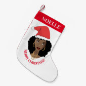 Petite Chaussette De Noël Joyeux Noël, Femme noire, Chapeau rouge, Rouge (Devant (Accrochage))