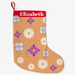 Petite Chaussette De Noël Joyeux Noël Fleur Motif Faisée Nom personnalisé