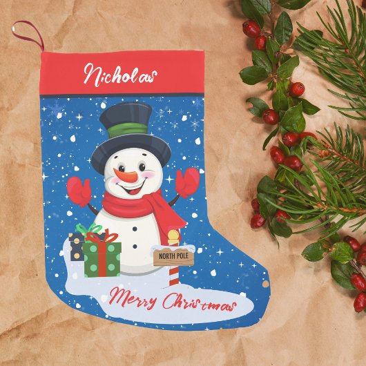 Petite Chaussette De Noël Joyeux Noël Mignonne Bon Snowman Avec Neige