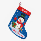 Petite Chaussette De Noël Joyeux Noël Mignonne Bon Snowman Avec Neige (Devant (Accrochage))
