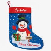 Petite Chaussette De Noël Joyeux Noël Mignonne Bon Snowman Avec Neige (Devant)