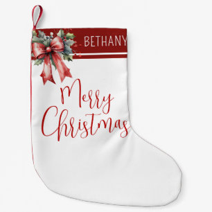 Petite Chaussette De Noël Joyeux Noël moderne Script Red Bow Nom