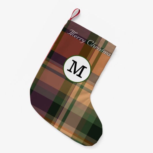 Petite Chaussette De Noël Joyeux Noël monogrammé élégant tartan initial (Devant (Accrochage))