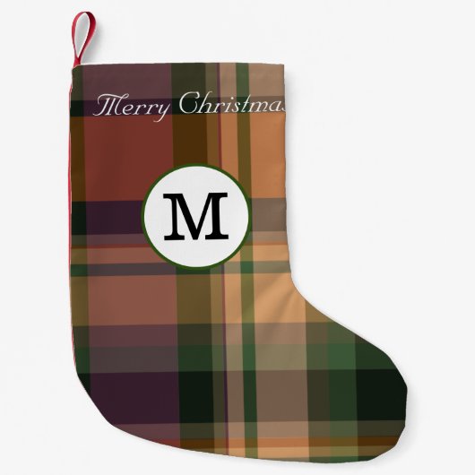 Petite Chaussette De Noël Joyeux Noël monogrammé élégant tartan initial (Devant)