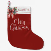 Petite Chaussette De Noël Joyeux Noël Nom Red Bow Holly (Devant)