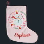 Petite Chaussette De Noël Joyeux Noël rose Snowman<br><div class="desc">Cette réserve est accompagnée d'un joyeux bonhomme de neige. Personnalisez-le avec un nom.</div>