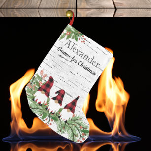 Petite Chaussette De Noël Joyeux Noël Rouge Casquette Buffaloe Plaid Gnomes