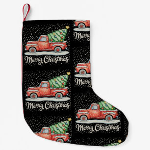 Petite Chaussette De Noël Joyeux Noël Vintage Camion Rouge Ancien