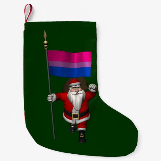 Petite Chaussette De Noël Joyeux Père Noël avec le drapeau de la Bi Pride (Devant)