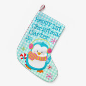 Petite Chaussette De Noël Joyeux Pingouin moderne bébé 1er Noël (Devant (Accrochage))