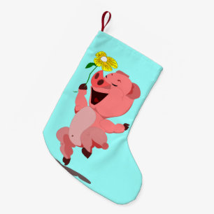 Petite Chaussette De Noël Joyeux porc avec fleur amusant Noël Stocker
