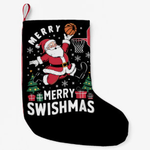 Petite Chaussette De Noël Joyeux Swishmas Noël Santa Jouant au Basketball 