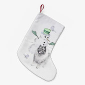 Petite Chaussette De Noël Keeshond Noël Snowman Peinture Chien Art (Devant (Accrochage))