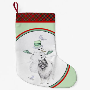 Petite Chaussette De Noël Keeshond Noël Snowman Peinture Chien Art
