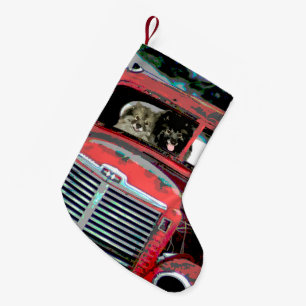 Petite Chaussette De Noël Keeshond Noël Vieux Camion Peinture Chien Art