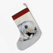 Petite Chaussette De Noël Keeshond Sleeping Puppy Peinture Chien Art origina (Dos (Accrochage))