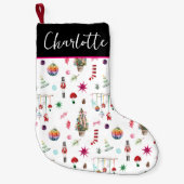 Petite Chaussette De Noël Kitsch Noël | Monogramme Rétro (Devant)