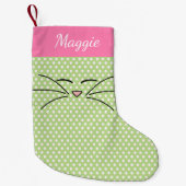 Petite Chaussette De Noël Kitty Visage rose et vert (Devant)
