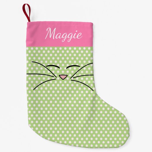 Petite Chaussette De Noël Kitty Visage rose et vert (Devant)