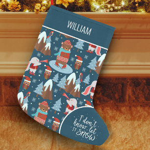 Petite Chaussette De Noël Laisser neiger mignon animal avec nom Blue Holiday