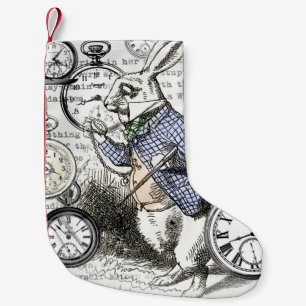 Petite Chaussette De Noël Lapin Blanc Alice au Pays des Merveilles Horloges 