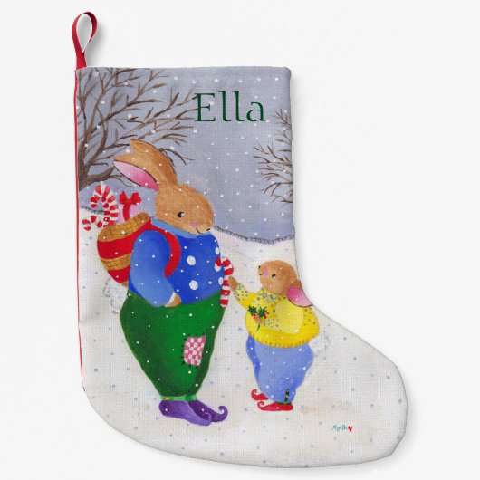 Petite Chaussette De Noël Lapin de Noël avec panier (Devant)