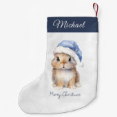 Petite Chaussette De Noël Lapin en Père Noël bleu Casquette Personnalisé (Dos)
