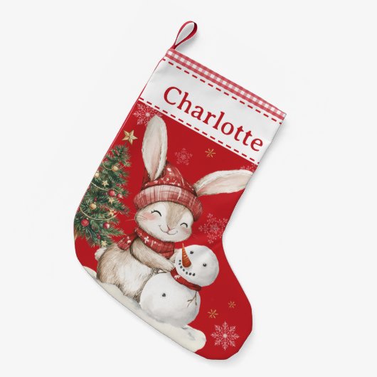 Petite Chaussette De Noël Lapin mignon Construire un En vichy rouge Snowman (Devant (Accrochage))