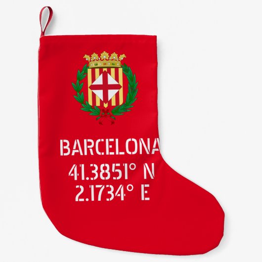 Petite Chaussette De Noël Latitude Longitude Blason de Barcelone (Devant)