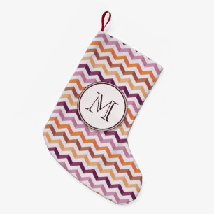Petite Chaussette De Noël Lavande rose Chevron rayures avec Monogramme rond