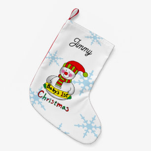 Petite Chaussette De Noël Le 1er Noël de bébé avec un bonhomme de neige mign
