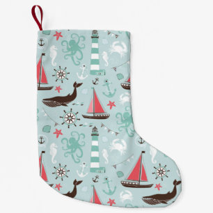 Petite Chaussette De Noël Le bleu d'océan nautique et s'est levé